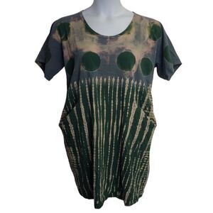 TIE DYE bleach short sleeve round neck tee‎ shirt dress with pockets M